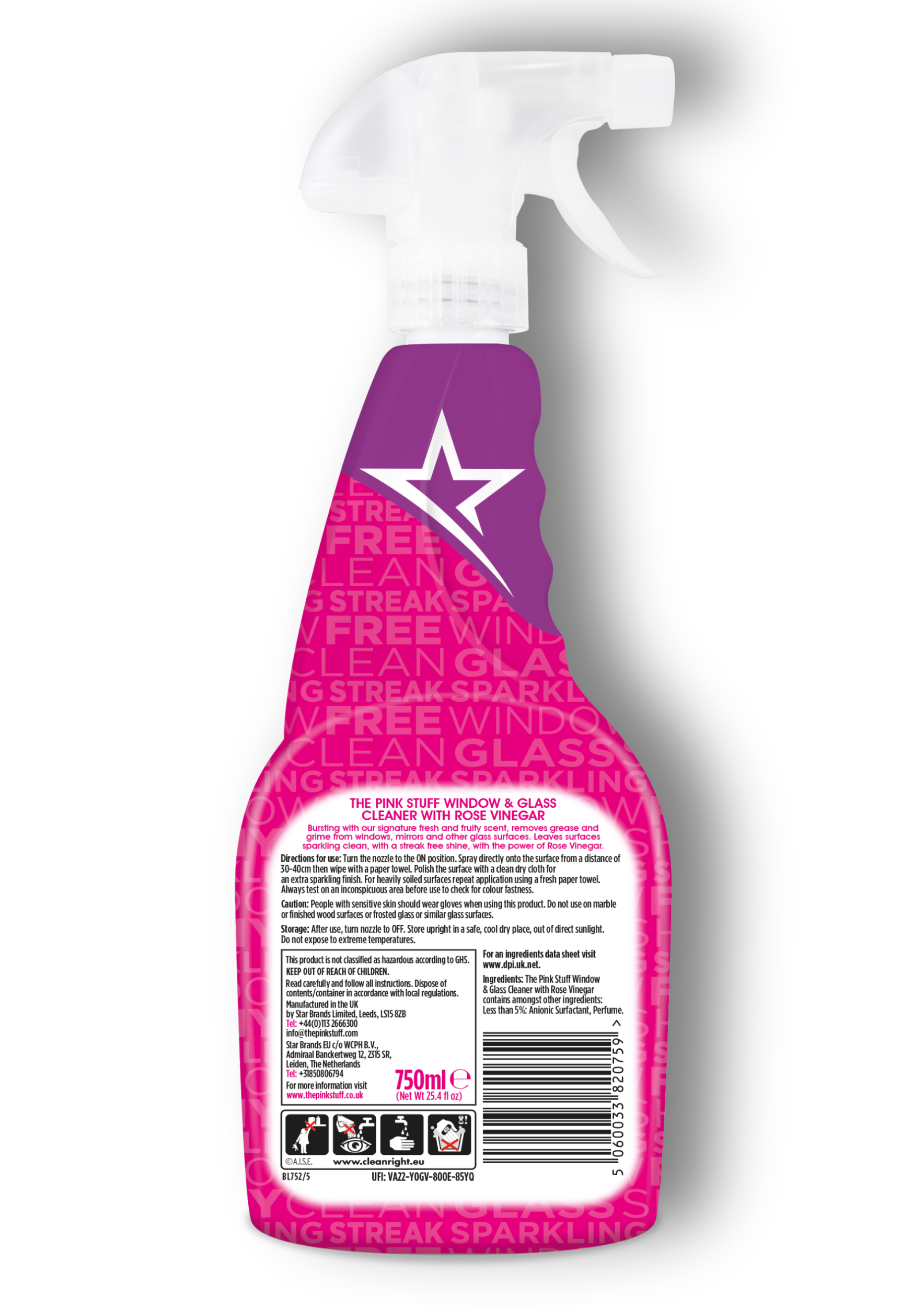 THE PINK STUFF MIRACLE Purškiamas langų ir stiklo valiklis 750 ml.